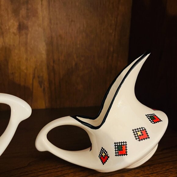 Vintage Cross Stich Pattern Porcelain 3 Piece Tea Set Genie Bottle Design - Picture 5 of 11